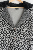 Dor Dor Couture Leopard Knit Cardigan Coat with Faux Fur Collar & Striped Cuffs Size Small
