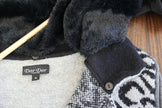 Dor Dor Couture Leopard Knit Cardigan Coat with Faux Fur Collar & Striped Cuffs Size Small