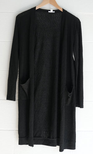Sheer Black Long Knit Cardigan with Pockets Size Small