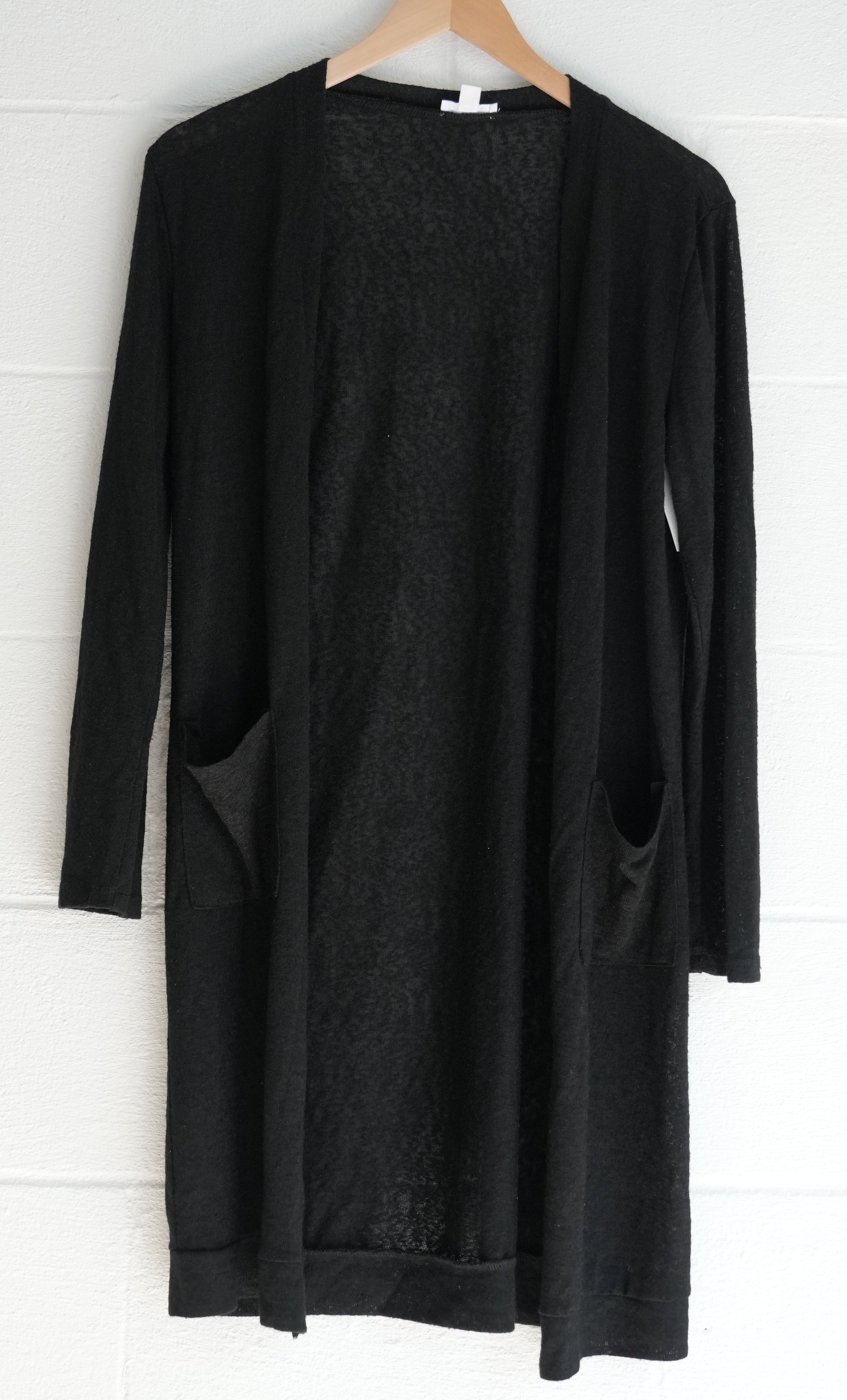 Sheer Black Long Knit Cardigan with Pockets Size Small