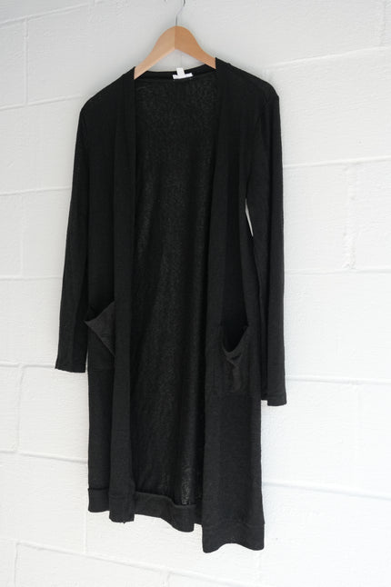 Sheer Black Long Knit Cardigan with Pockets Size Small