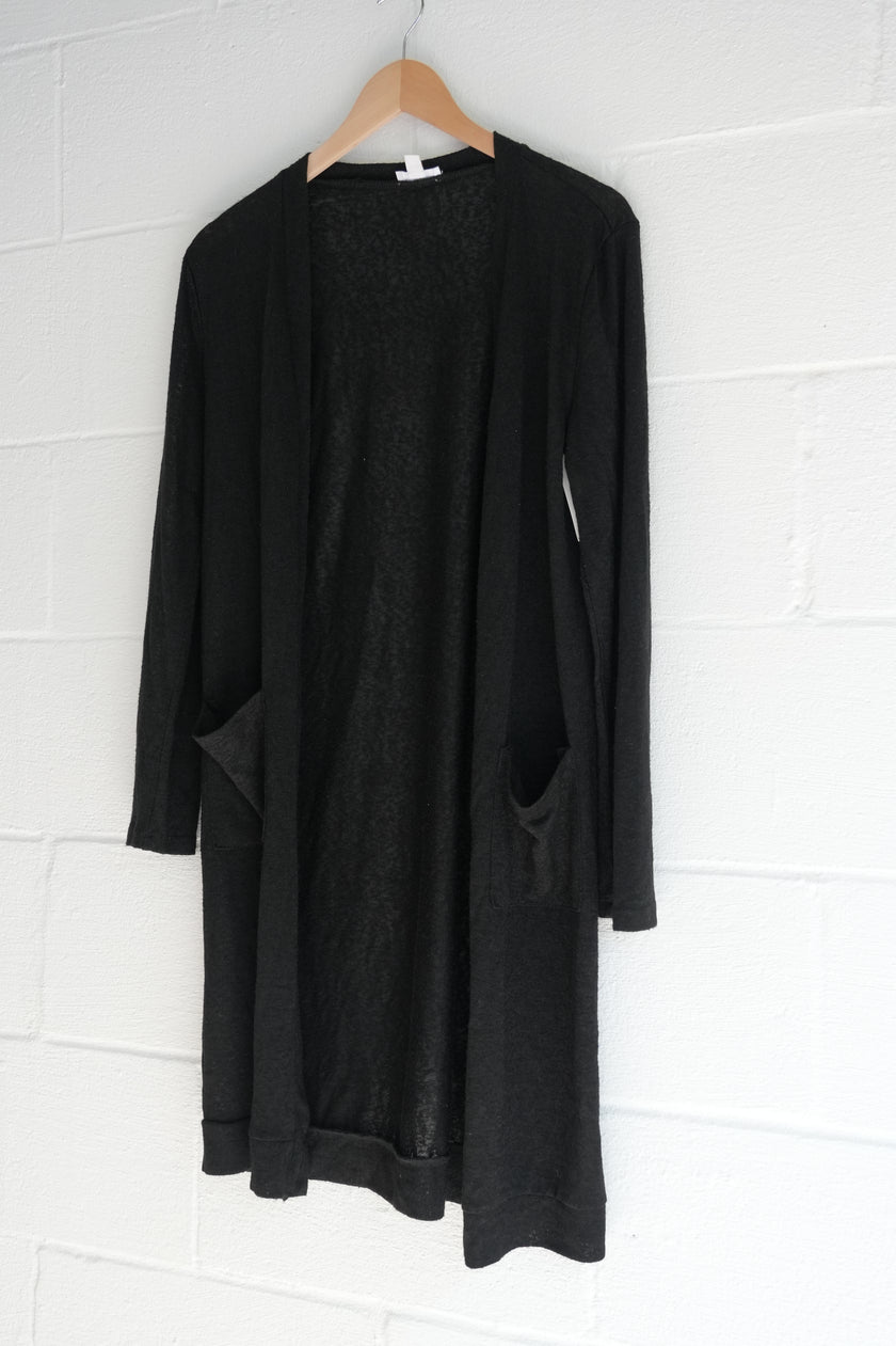 Sheer Black Long Knit Cardigan with Pockets Size Small