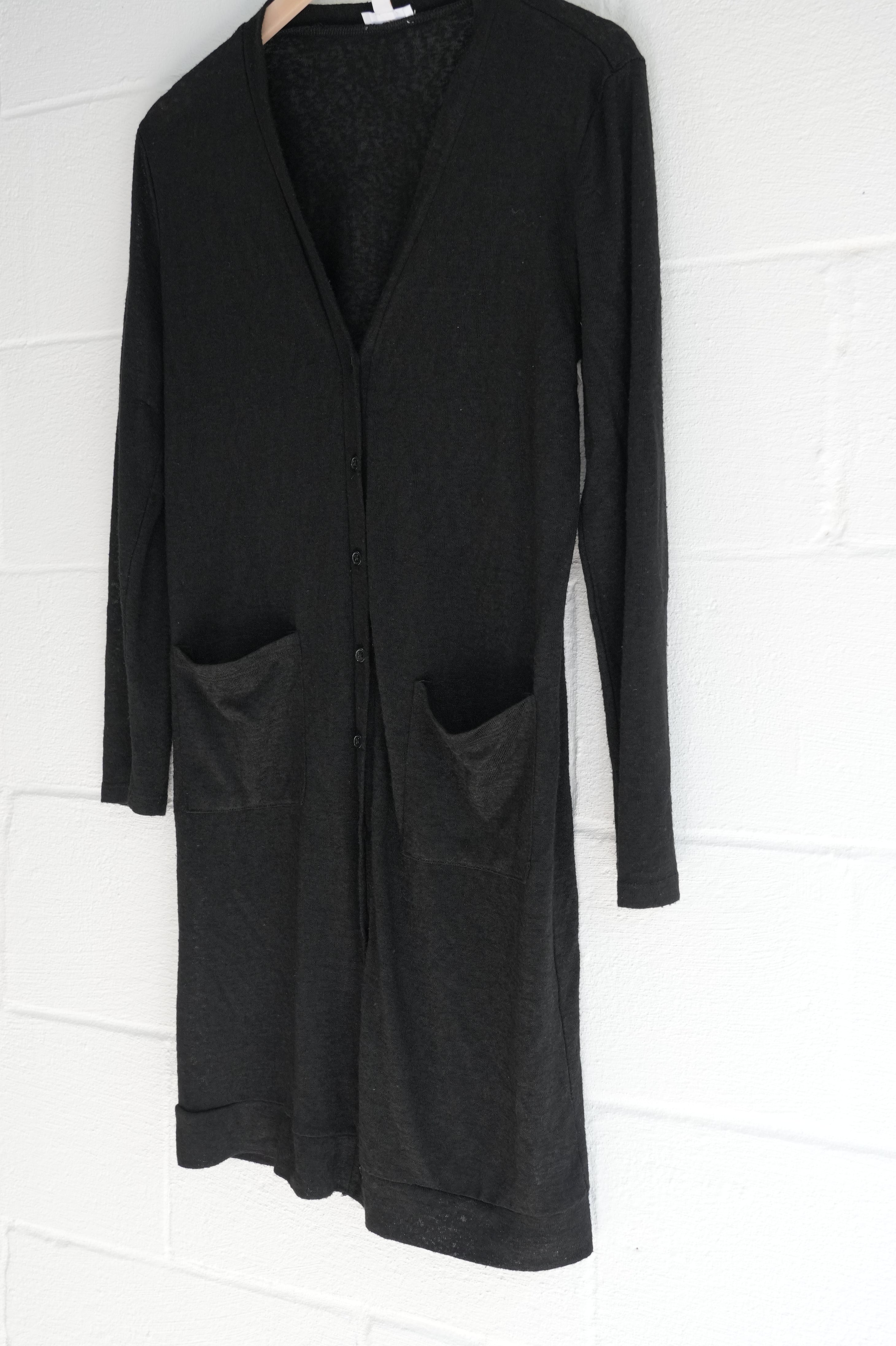 Sheer Black Long Knit Cardigan with Pockets Size Small