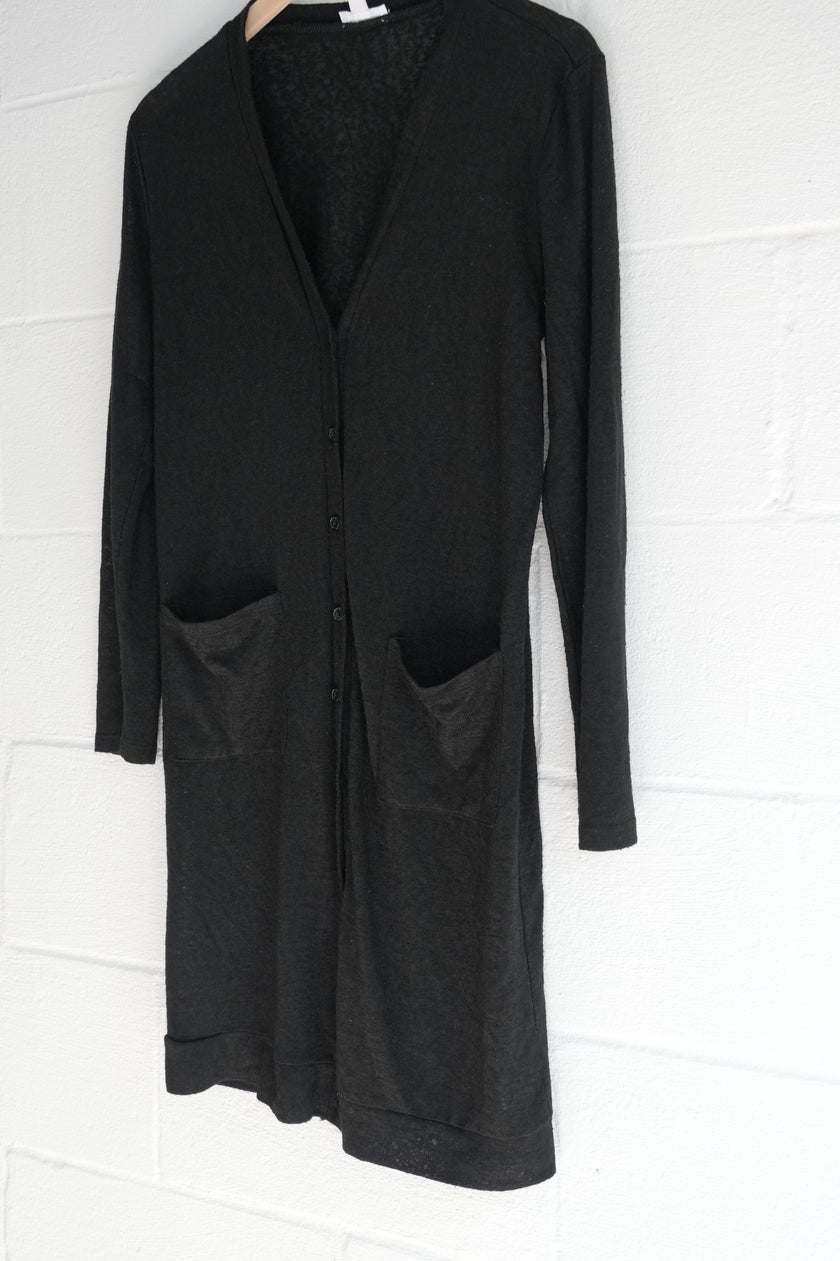 Sheer Black Long Knit Cardigan with Pockets Size Small