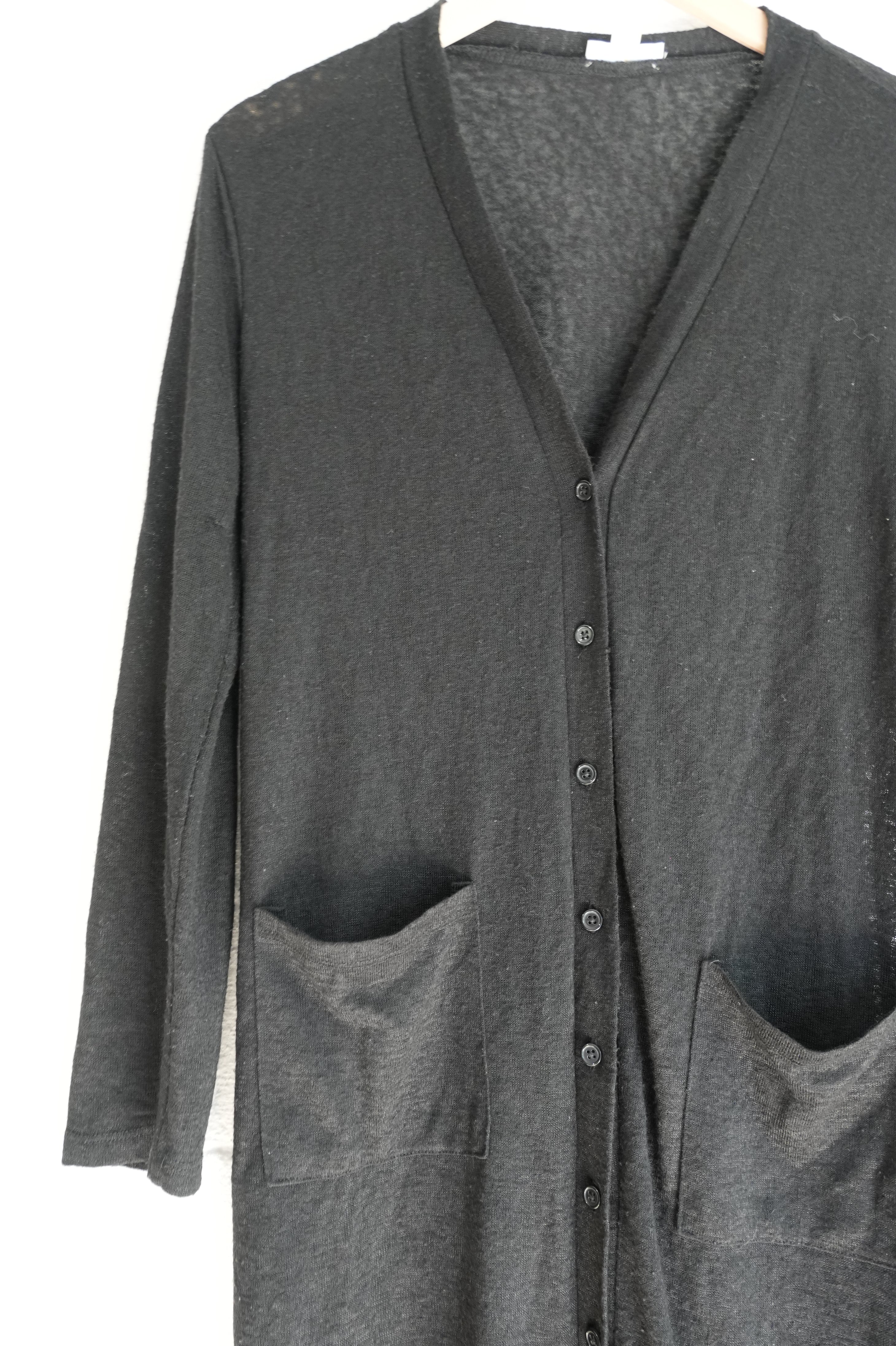 Sheer Black Long Knit Cardigan with Pockets Size Small