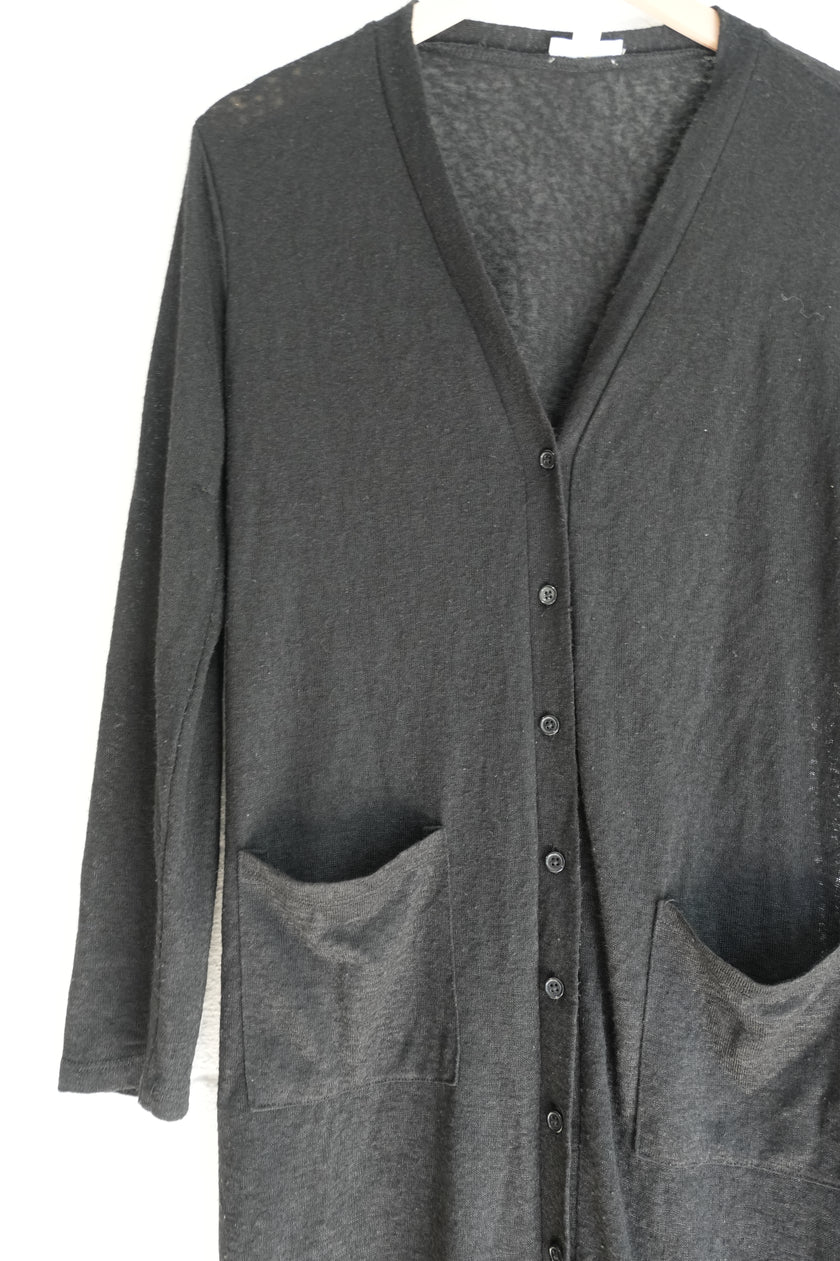 Sheer Black Long Knit Cardigan with Pockets Size Small