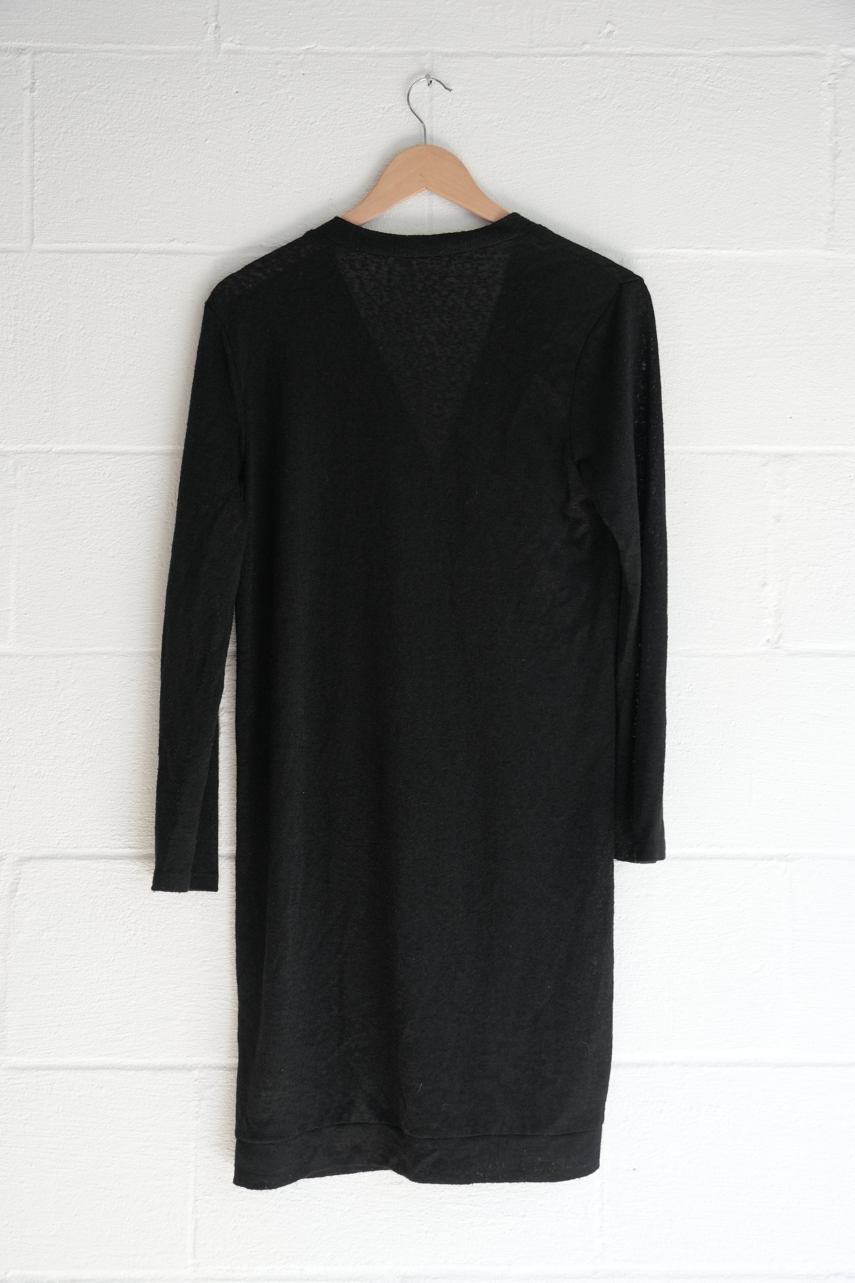 Sheer Black Long Knit Cardigan with Pockets Size Small