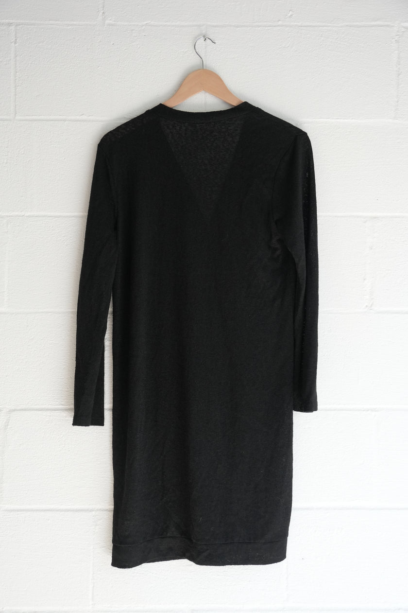 Sheer Black Long Knit Cardigan with Pockets Size Small
