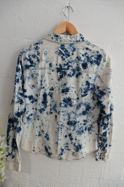 Mossimo Supply Co. Blue & White Tie-Dye Chambray Shirt Size Large