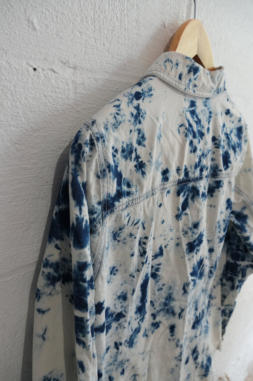 Mossimo Supply Co. Blue & White Tie-Dye Chambray Shirt Size Large