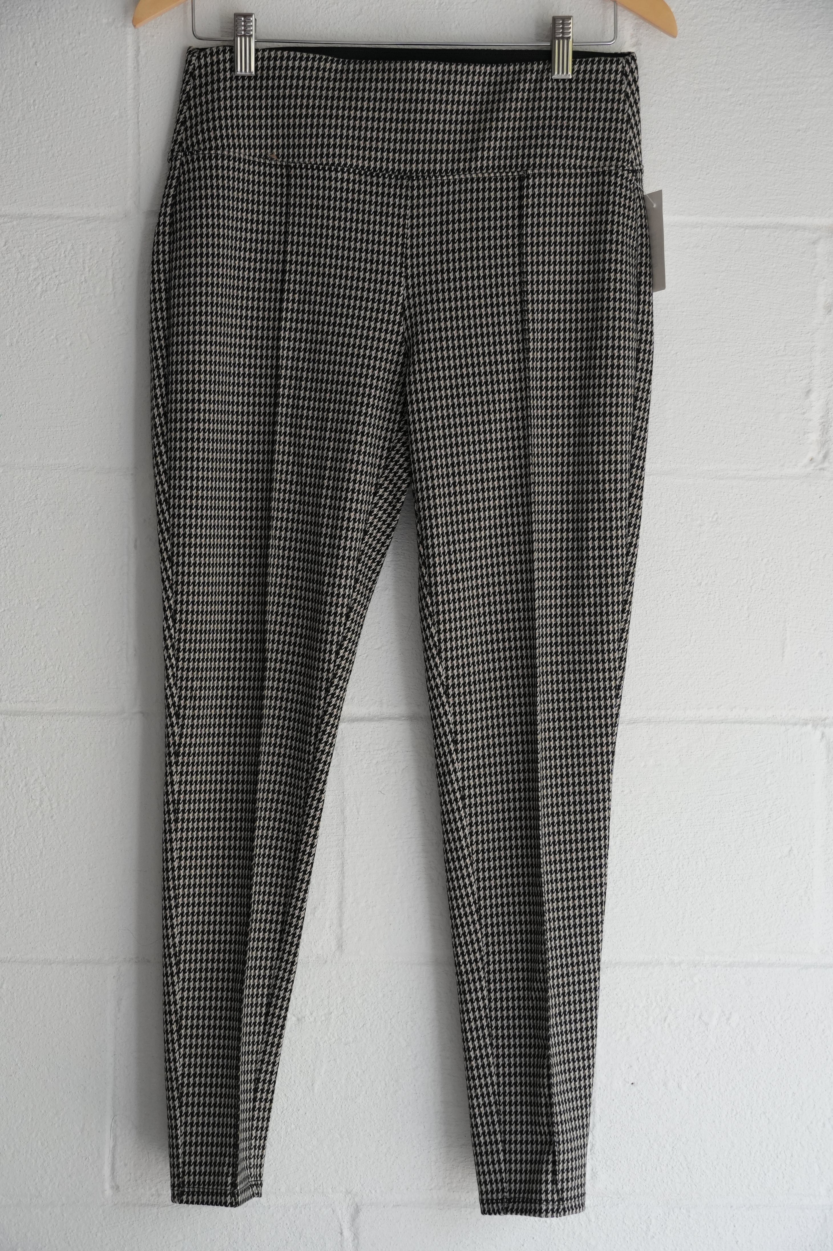 Houndstooth Pleated Slim Leg Trousers Size Medium