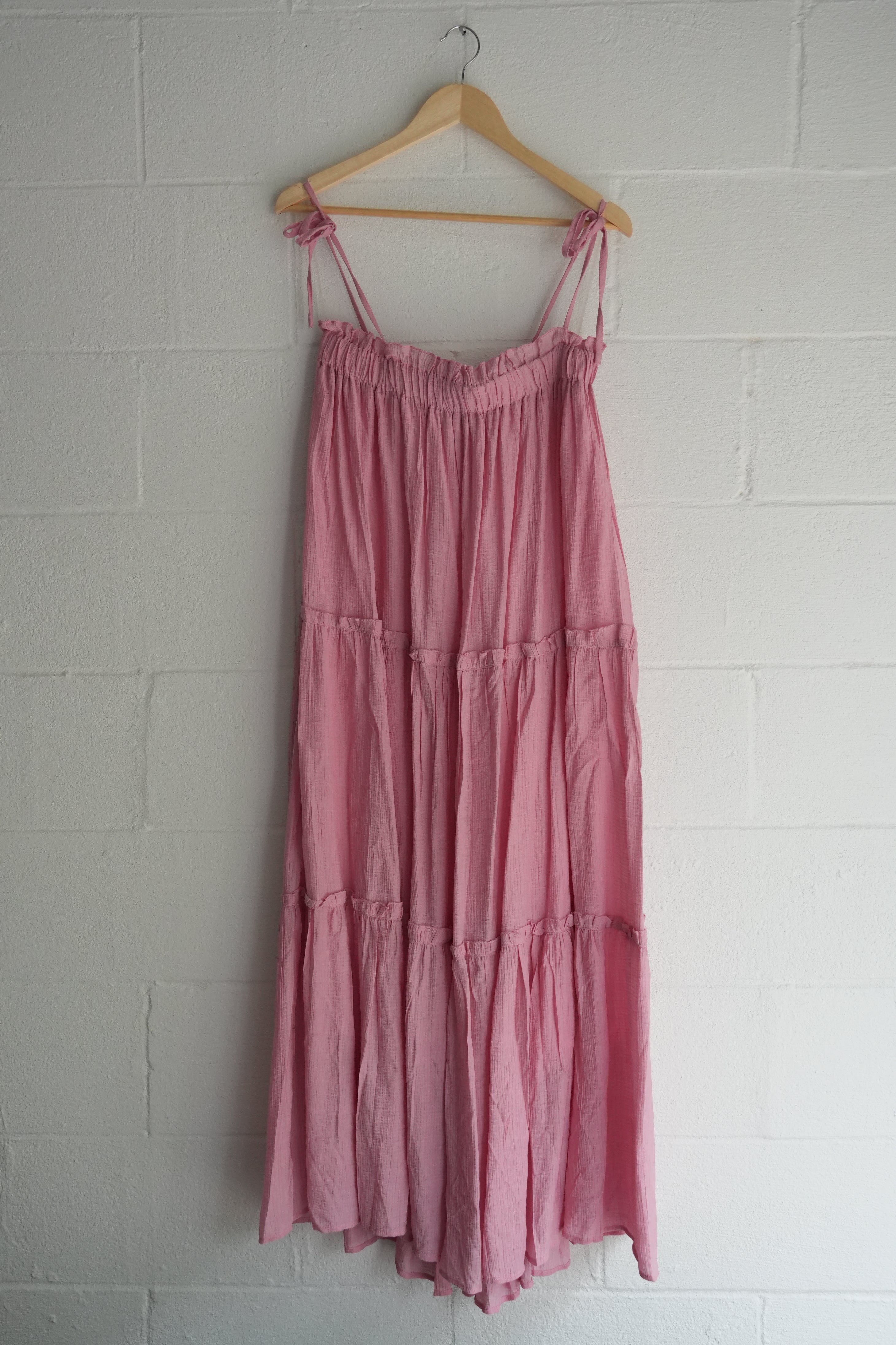Pink Tiered Spaghetti Strap Maxi Dress Size