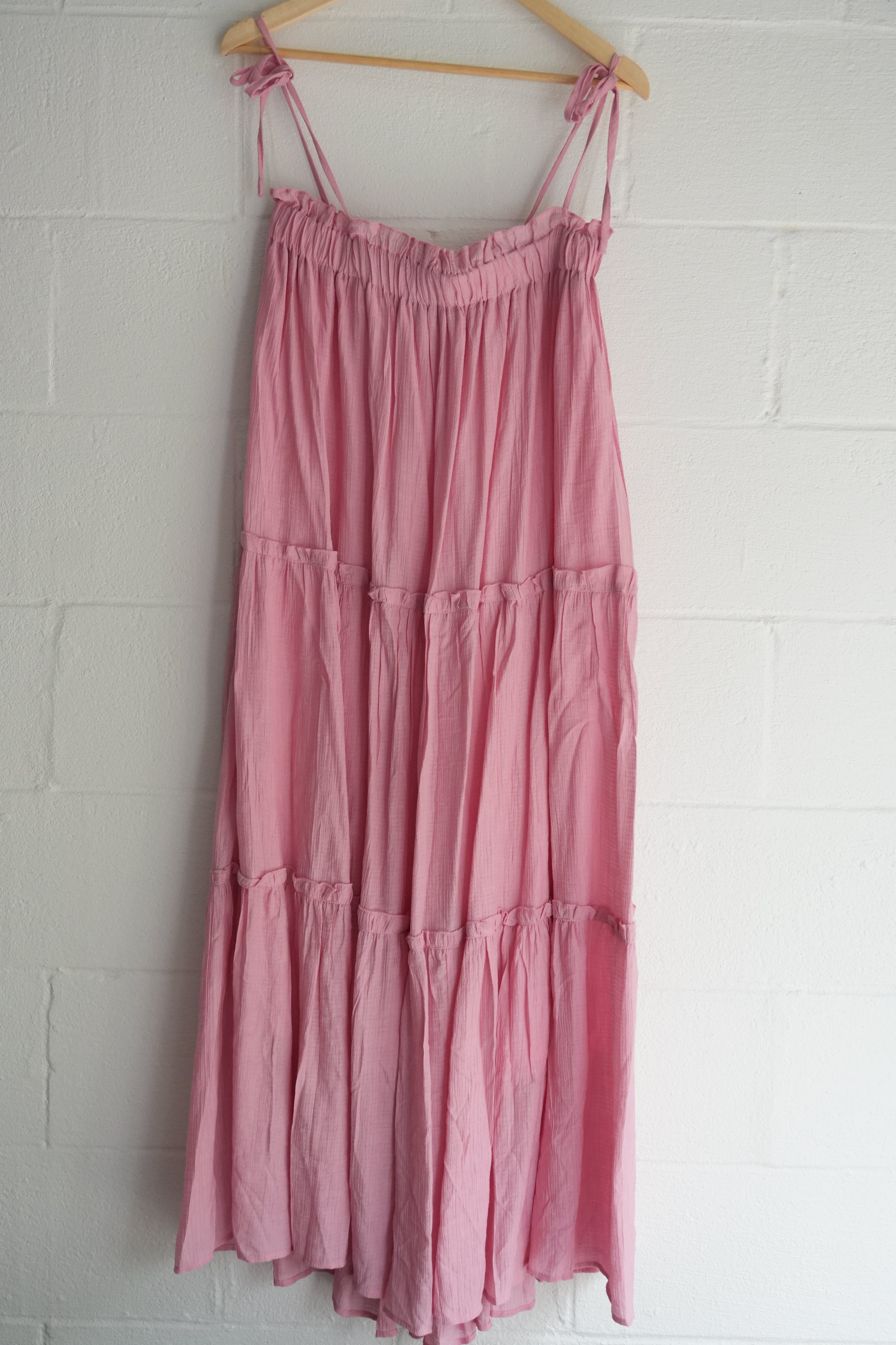 Pink Tiered Spaghetti Strap Maxi Dress Size