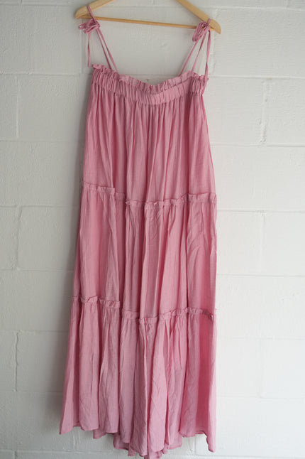 Pink Tiered Spaghetti Strap Maxi Dress Size