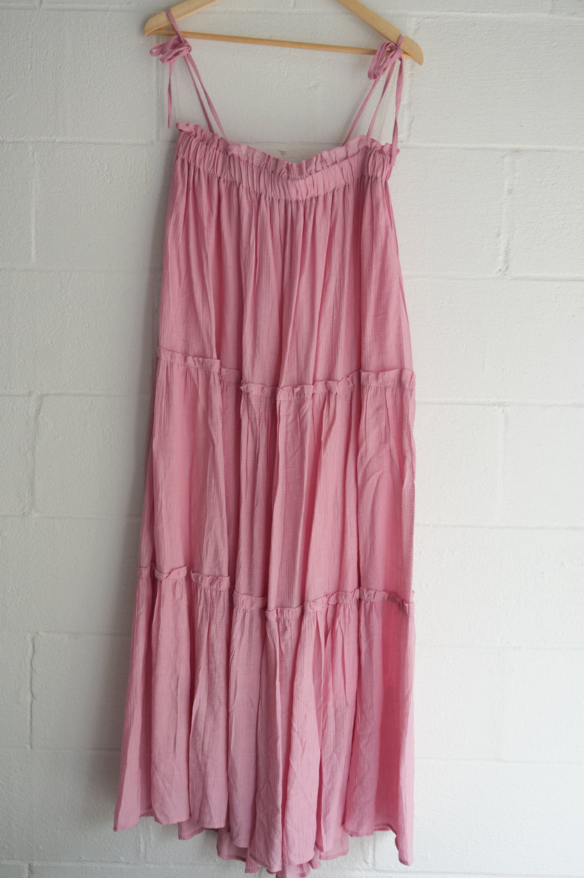 Pink Tiered Spaghetti Strap Maxi Dress Size