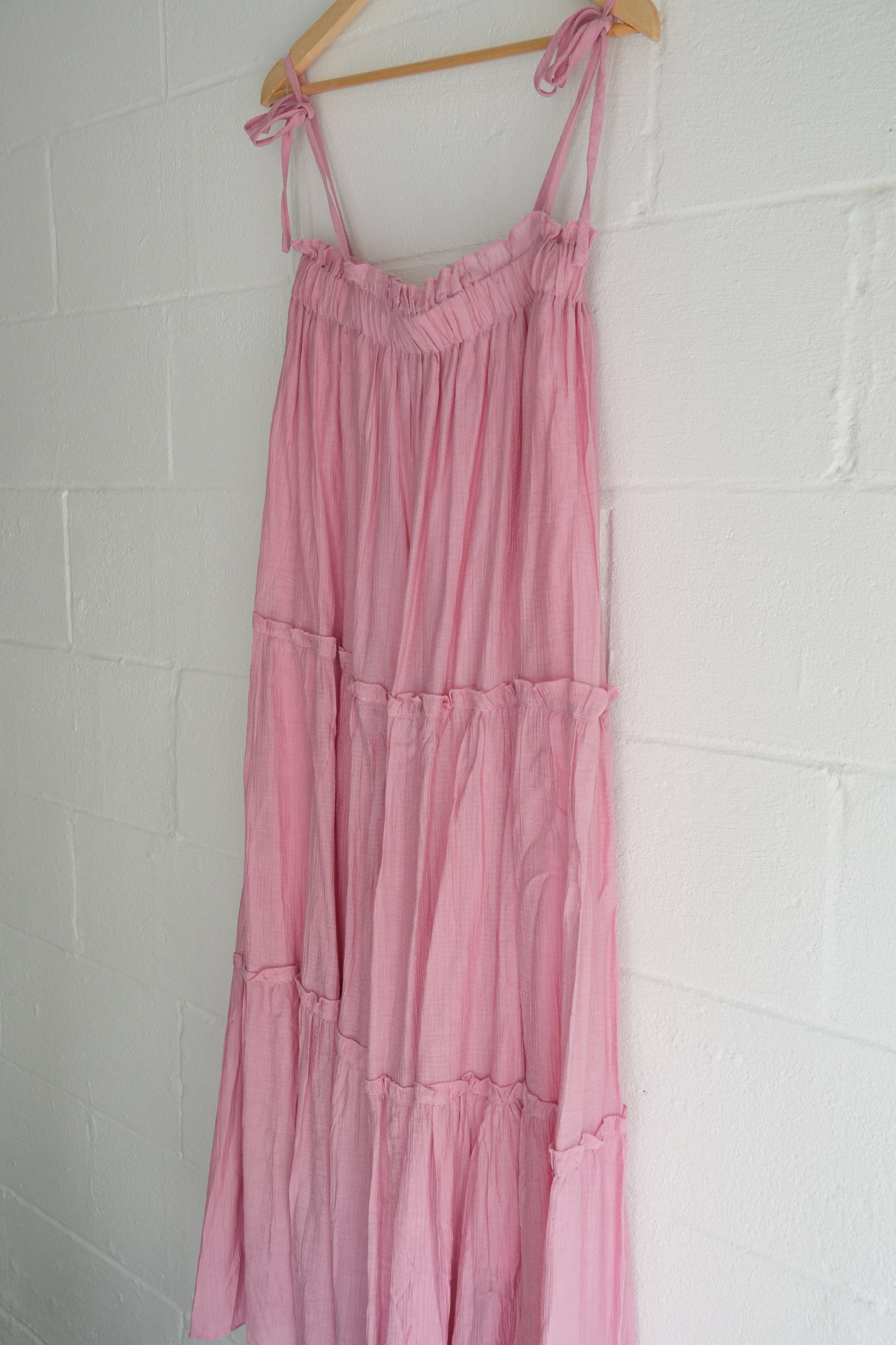Pink Tiered Spaghetti Strap Maxi Dress Size