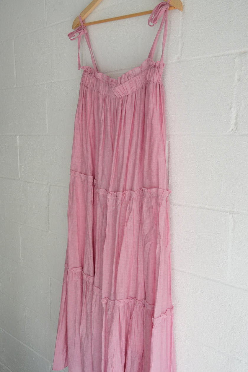 Pink Tiered Spaghetti Strap Maxi Dress Size