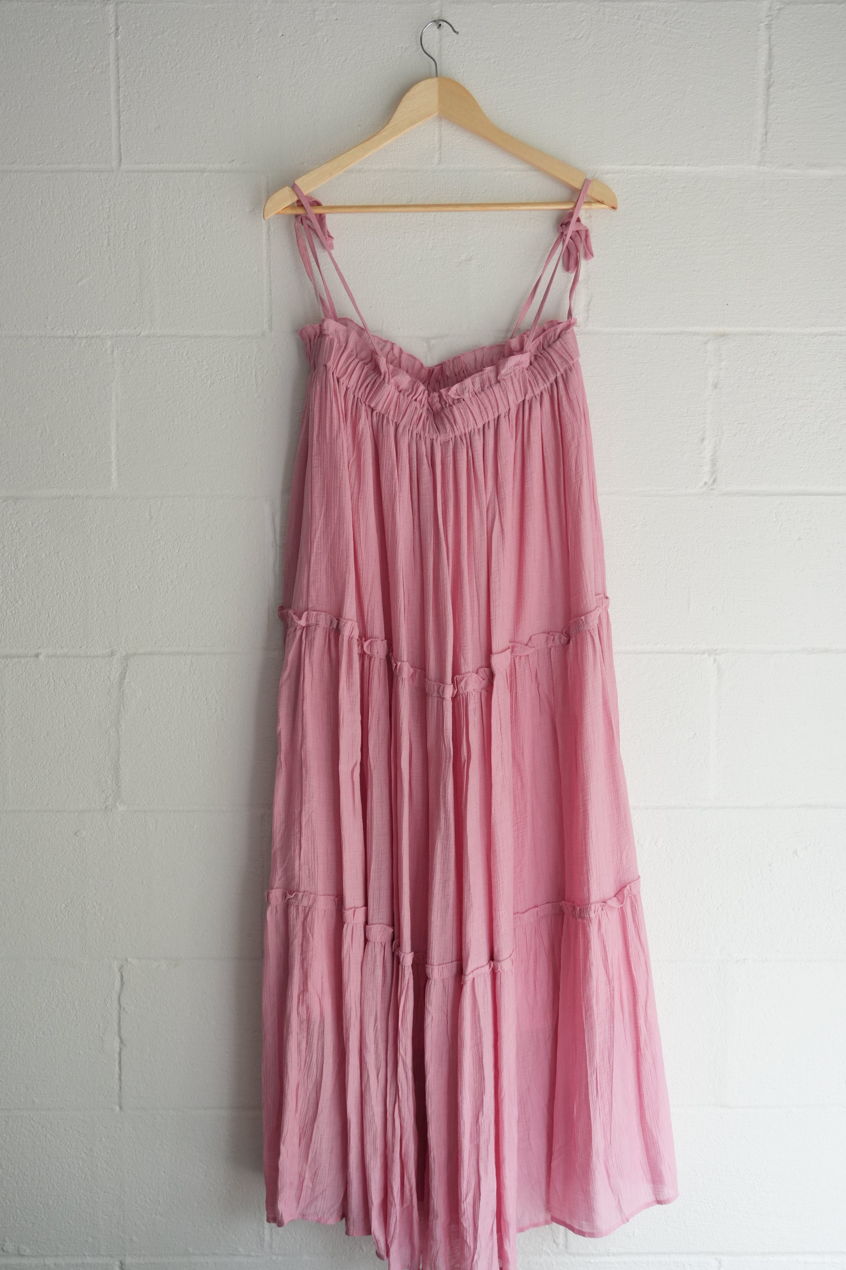 Pink Tiered Spaghetti Strap Maxi Dress Size