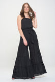 Plus Sizes ELASTIC STRAP TIERED JUMPSUIT