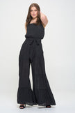 Plus Sizes ELASTIC STRAP TIERED JUMPSUIT