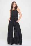 Plus Sizes ELASTIC STRAP TIERED JUMPSUIT