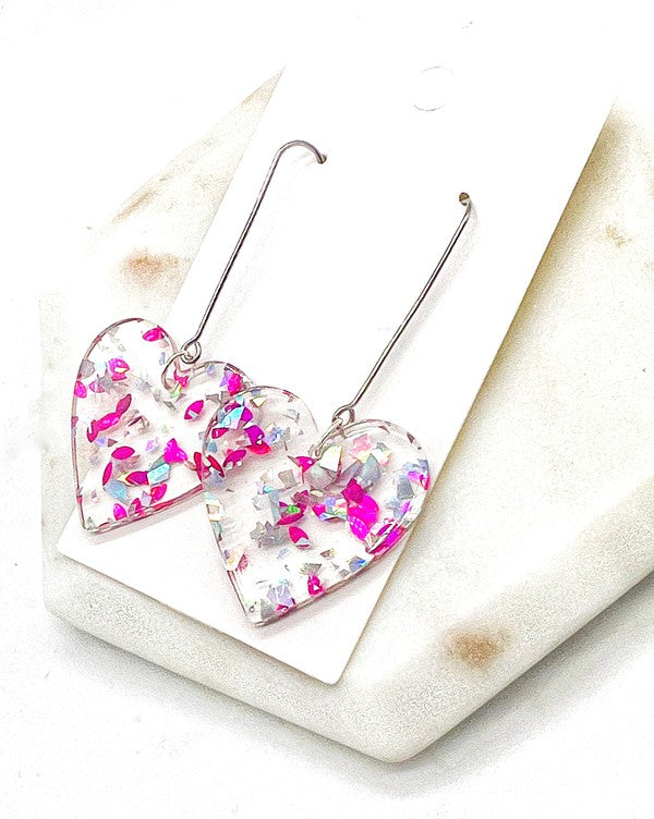 Glitter Heart Acrylic Dangle Earrings Valentines