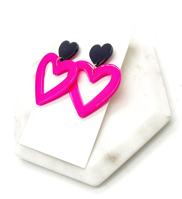 Hot Pink Heart Cutout Acrylic Earrings Barbie