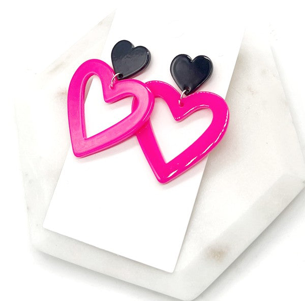 Hot Pink Heart Cutout Acrylic Earrings Barbie