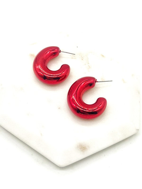 Red Chrome Acrylic Hoop Earrings