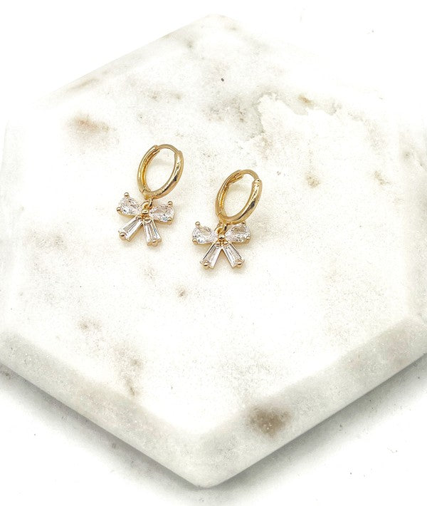 Bow CZ Gold Huggie Hoop Earrings