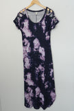 Cato Maxi Dress Women Small Purple Tie Dye Cold Shoulder Lattice Sleeve Pockets