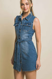 Denim Tank Dress with Waist Tie