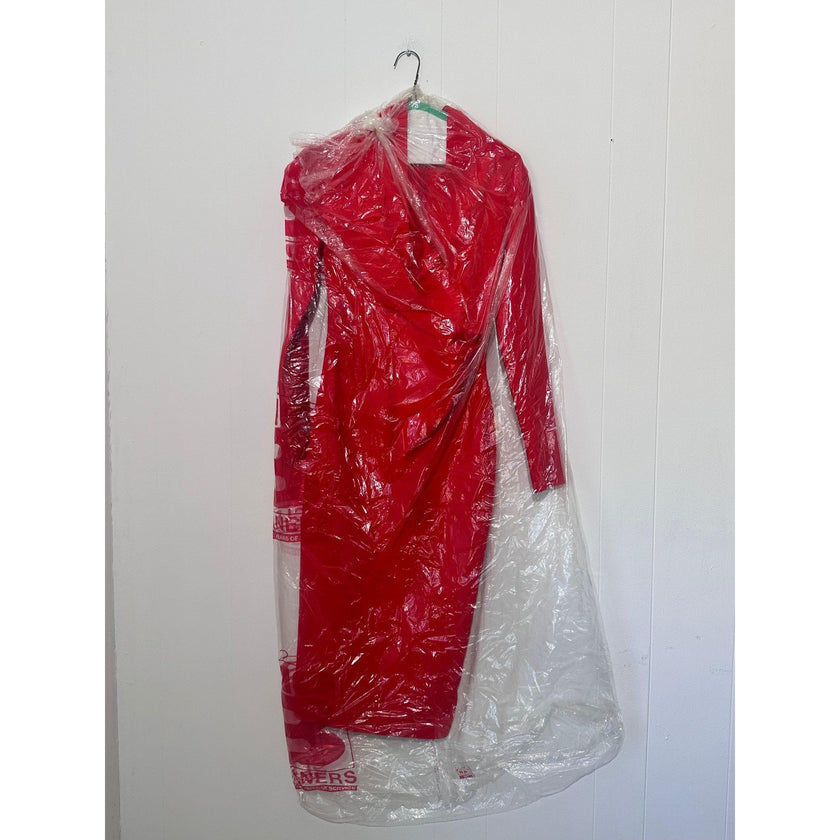 Dress Womens Medium Red V Neck Long Sleeve Ruched Sheath Midi Cocktail Party