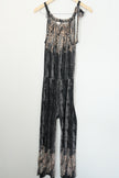 Romper Pants Jumper Women Medium Black Silk Blend Paisley Print Pocket