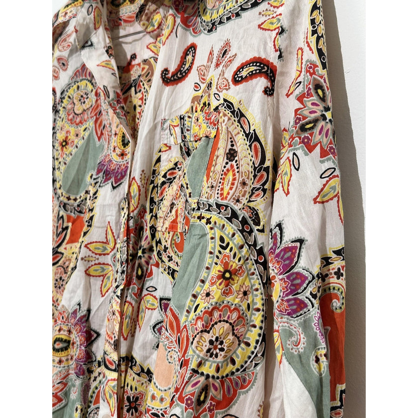 True Destination Shirt Womens Large Multicolor Paisley Button Up Tunic Boho Top
