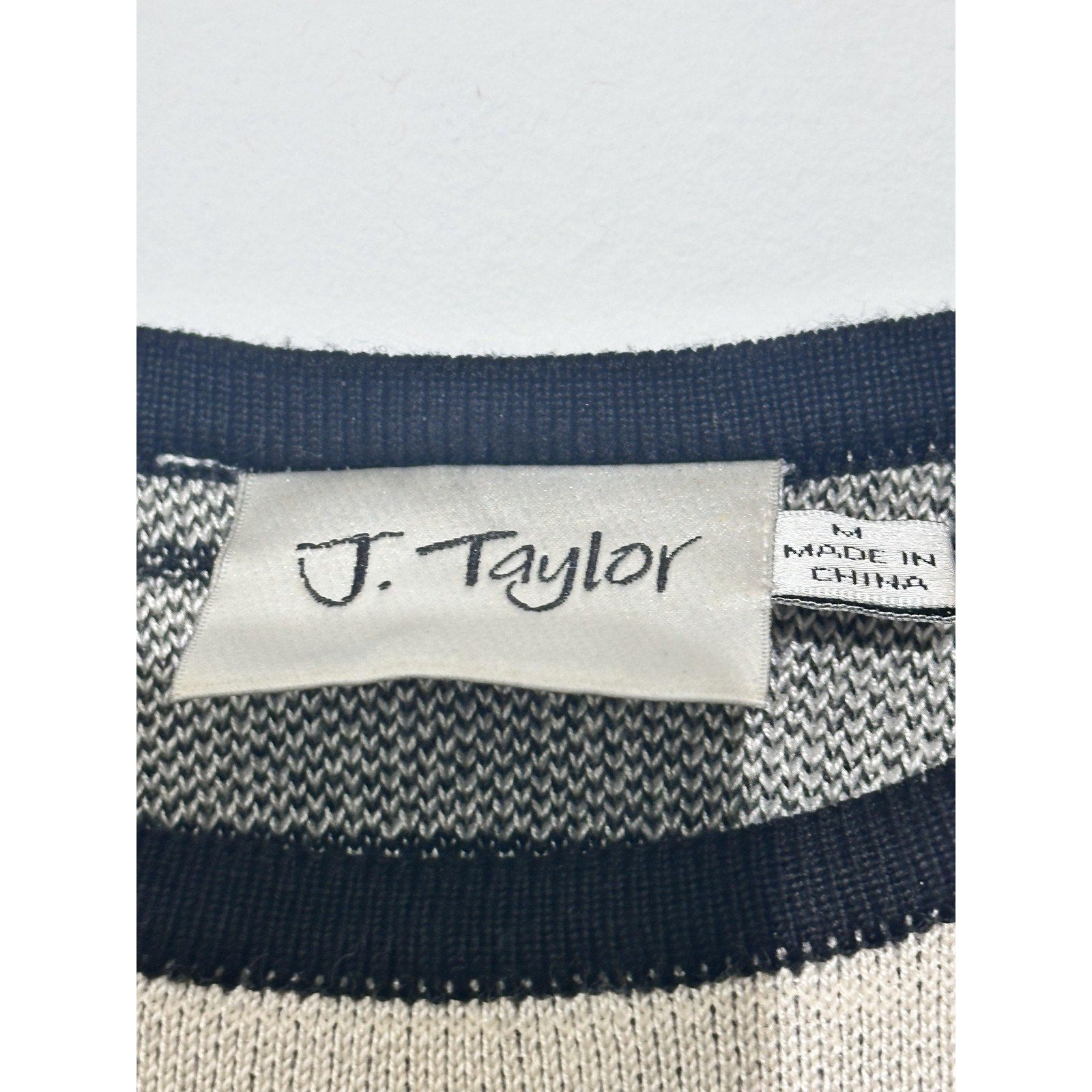 J. Taylor Sweater Dress Womens Medium Black Striped Polka Dot Knit 3/4 Sleeve