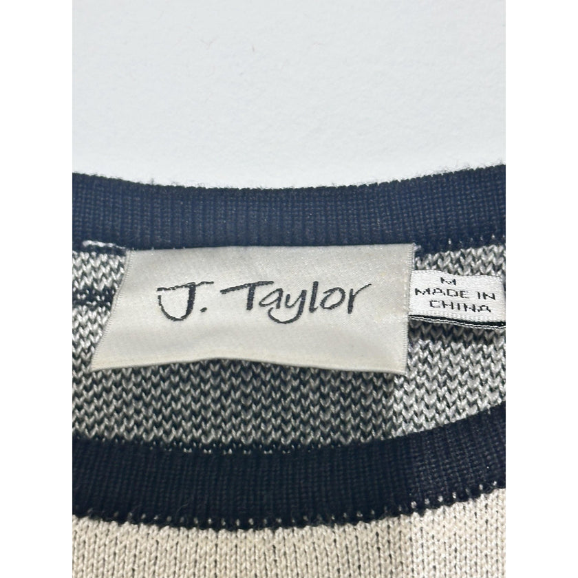 J. Taylor Sweater Dress Womens Medium Black Striped Polka Dot Knit 3/4 Sleeve
