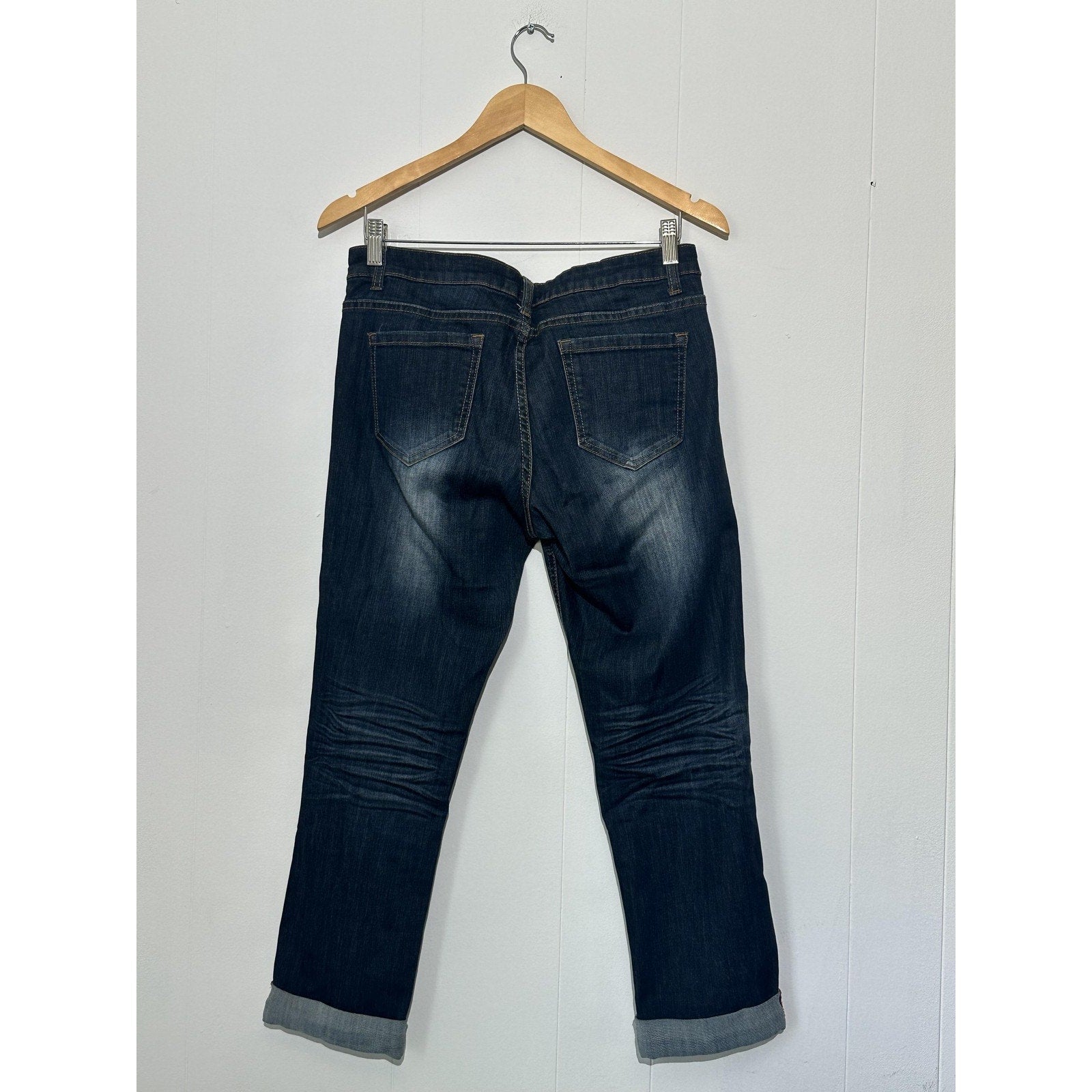 Mindcode Boyfriend Jeans Womens 9 Blue Mid Rise Distressed Cuffed Wash Denim