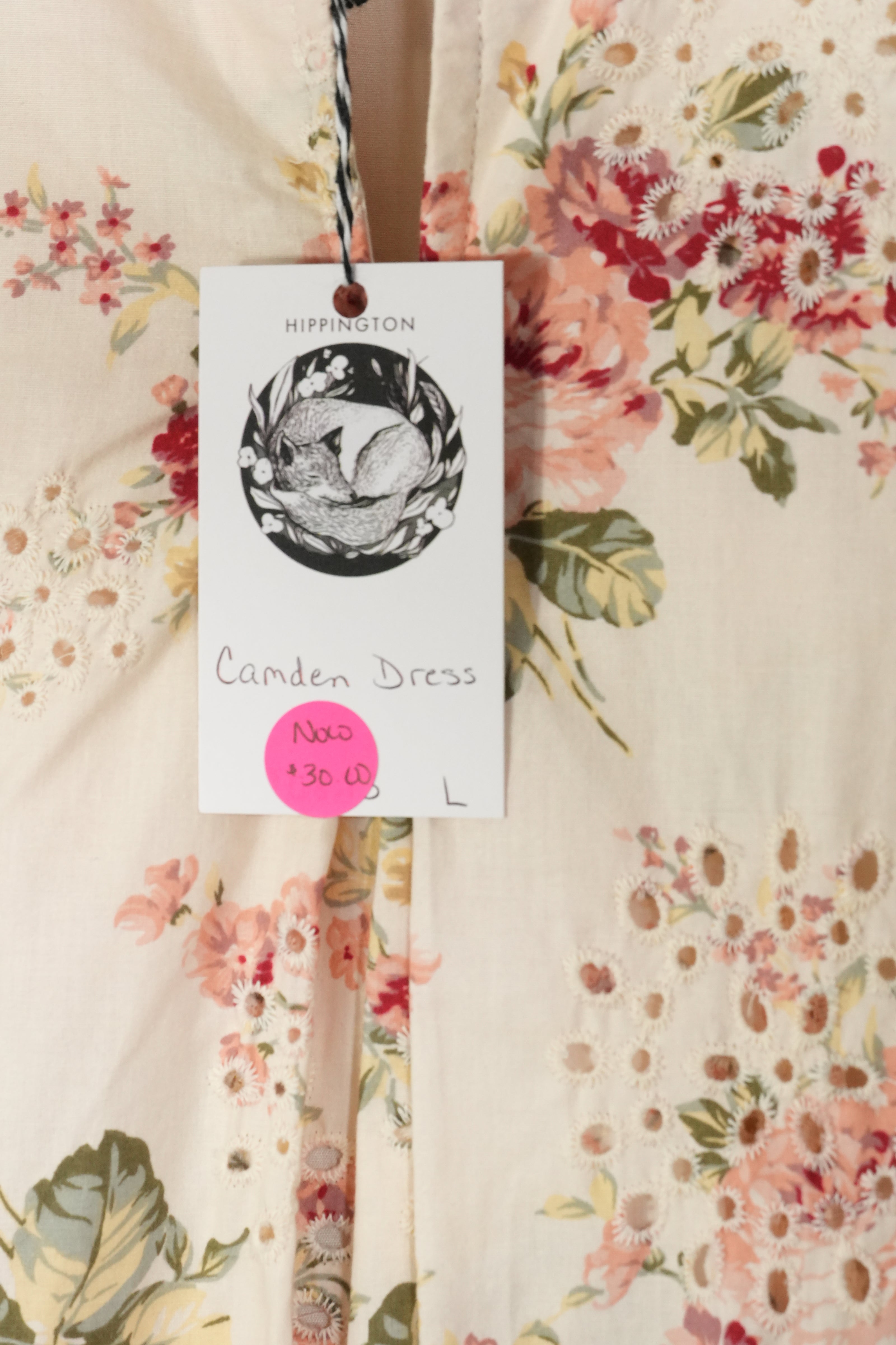 Hippington Camden Dress Women Large Cream Floral Eyelet Short Sleeve Mini
