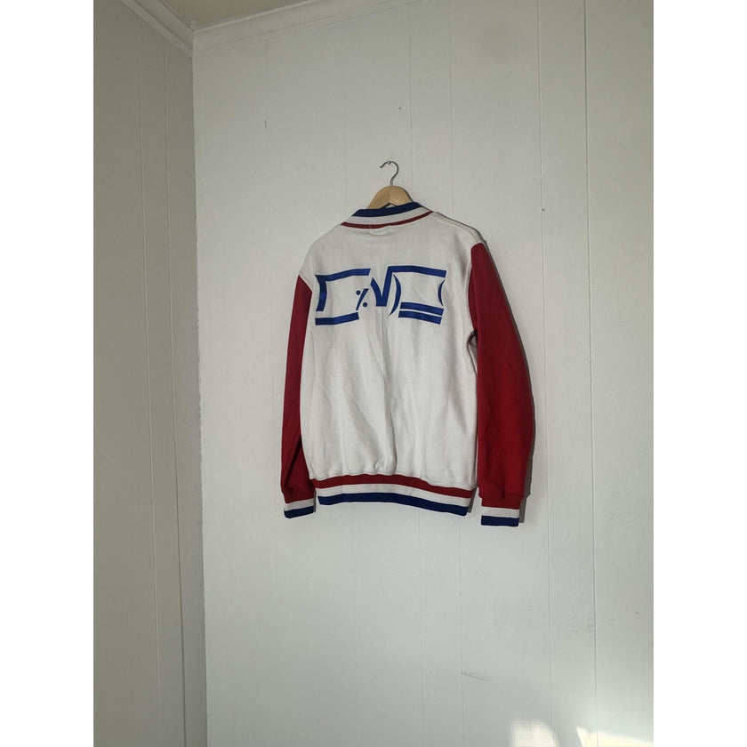 Mafmatiks Jacket Unisex Medium White Red Blue Varsity Snap College Sports Bomber