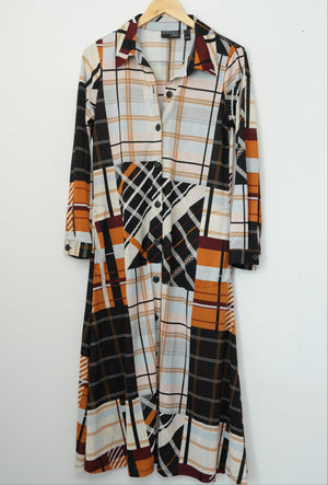 Attitudes by Renee Shirt Dress Women Extra Small Petite Orange Patchwork Plaid