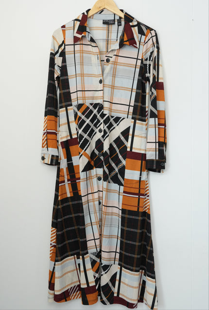 Attitudes by Renee Shirt Dress Women Extra Small Petite Orange Patchwork Plaid
