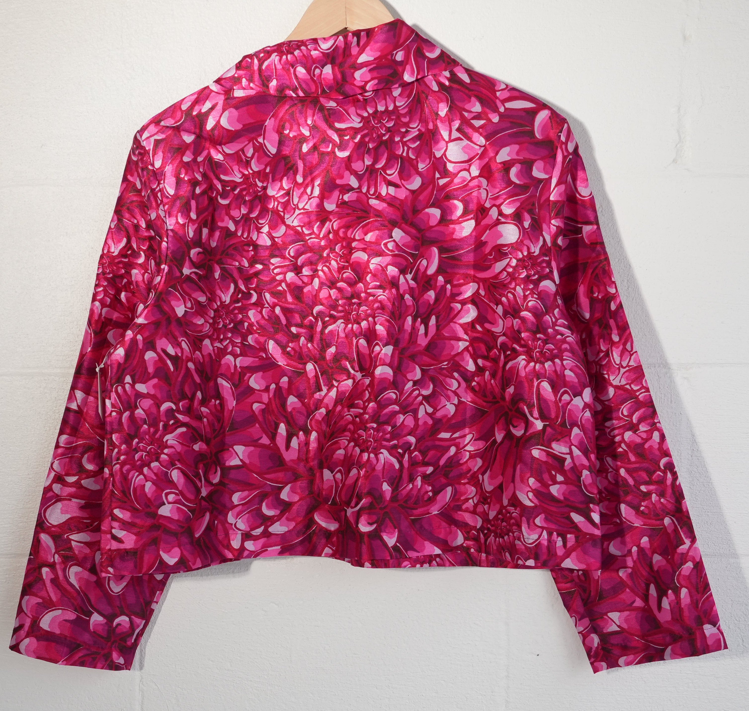 Kika Vargas Jacket Women Medium Pink Floral Chrysanthemum Button Front Cropped