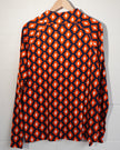 Mud Pie Quarter Zip Pullover Women Large Orange Navy Blue Geometric Print