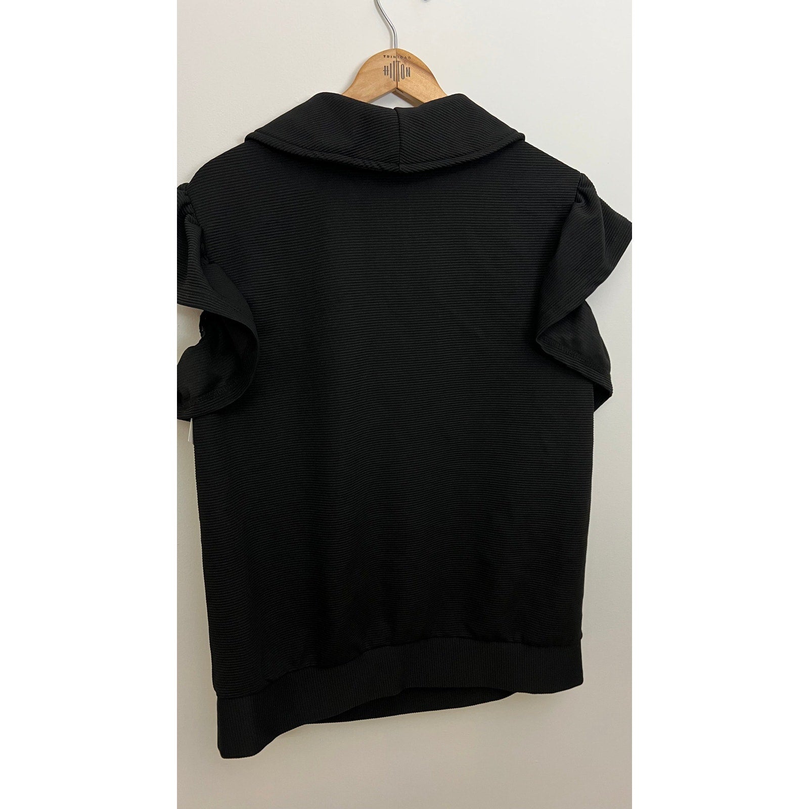 Black Ribbed Half Zip Top with Ruffle Sleeves Size XL