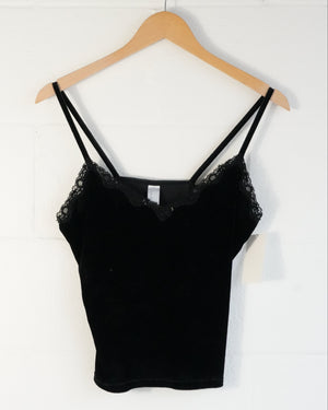 Hillard & Hanson Camisole Women Medium Black Velvet Lace Sequin Trim Strappy Top