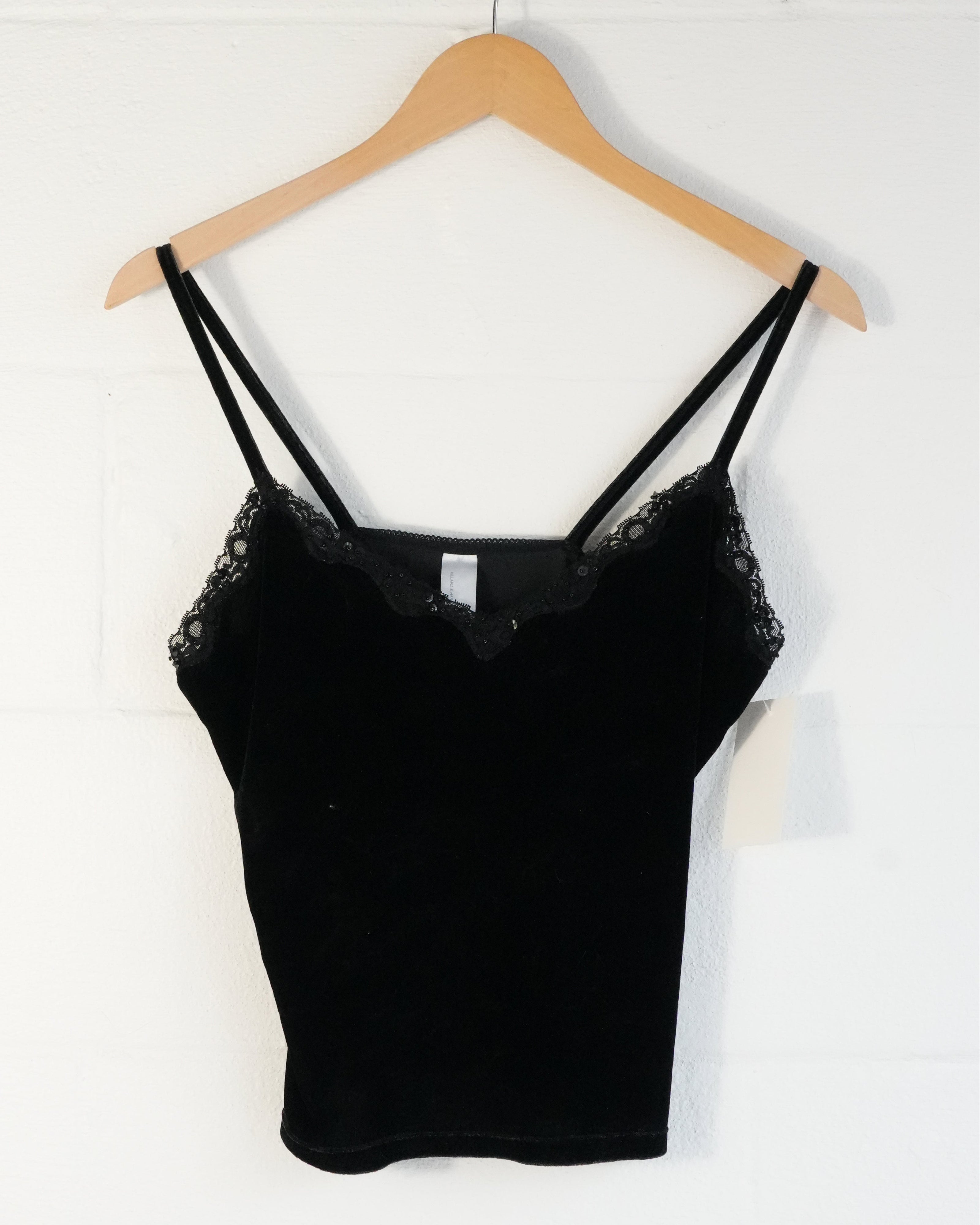 Hillard & Hanson Camisole Women Medium Black Velvet Lace Sequin Trim Strappy Top