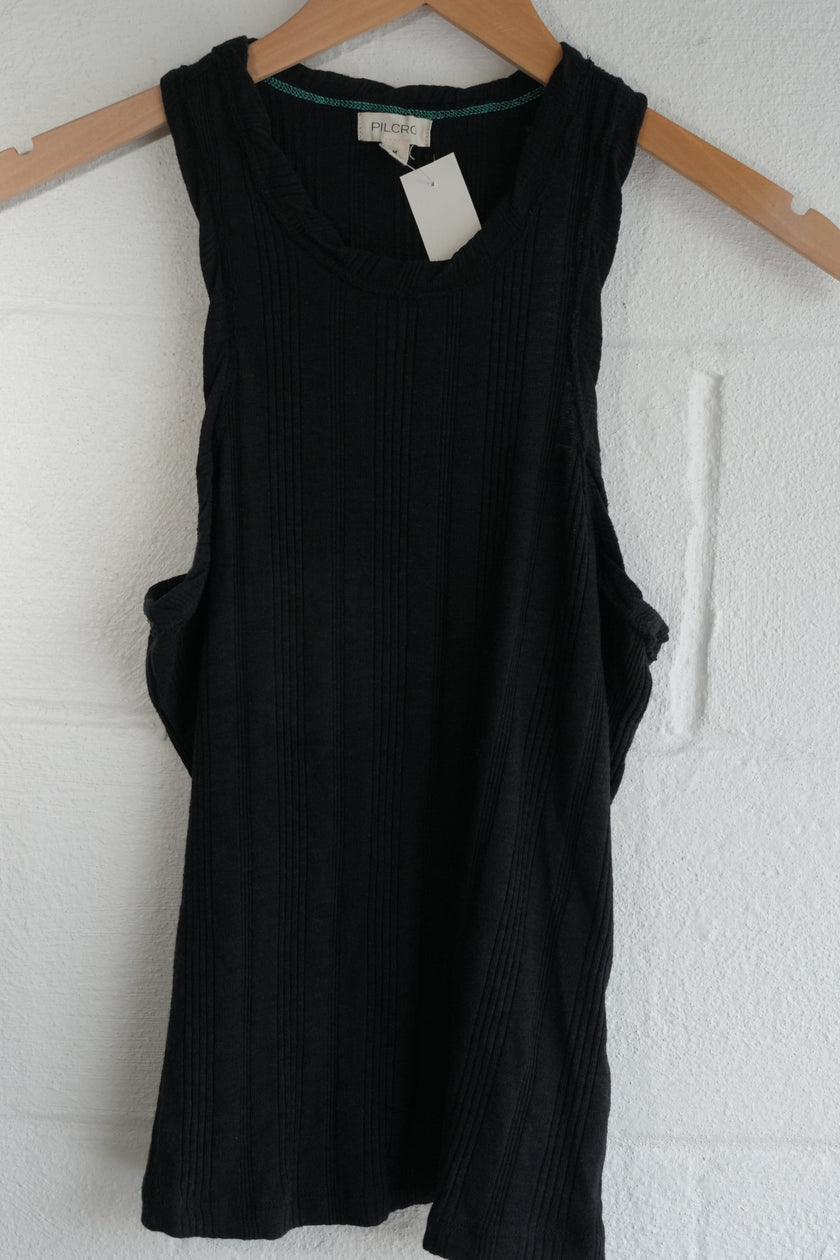 Pilcro Tank Top Women Medium Black Ribbed Knit Racerback Sleeveless Crew Neck