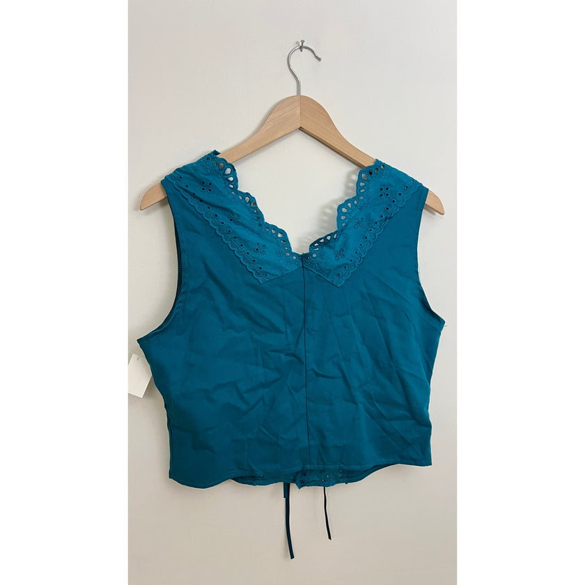 Teal Tie Front Tank Top with Eyelet Details Size Large