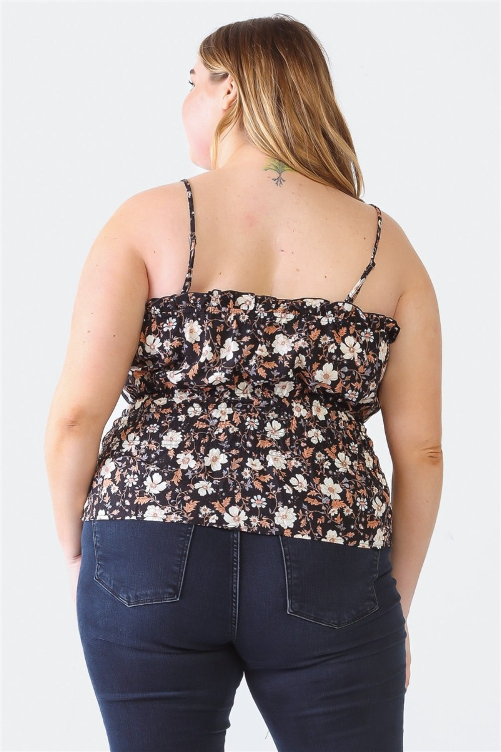 Plus Size Frill Floral Square Neck Cami